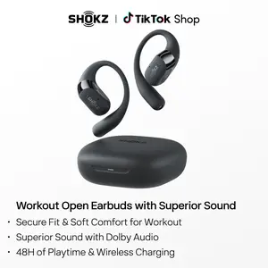 SHOKZ New OpenFit 2+ Open-Ear Headphones, Dolby Audio Enabled, Comfortable Earbuds with Soft Ear Hooks, 48H Playtime, IP55 Water-Resistant, USB-C Fast Charging, Wireless Charging