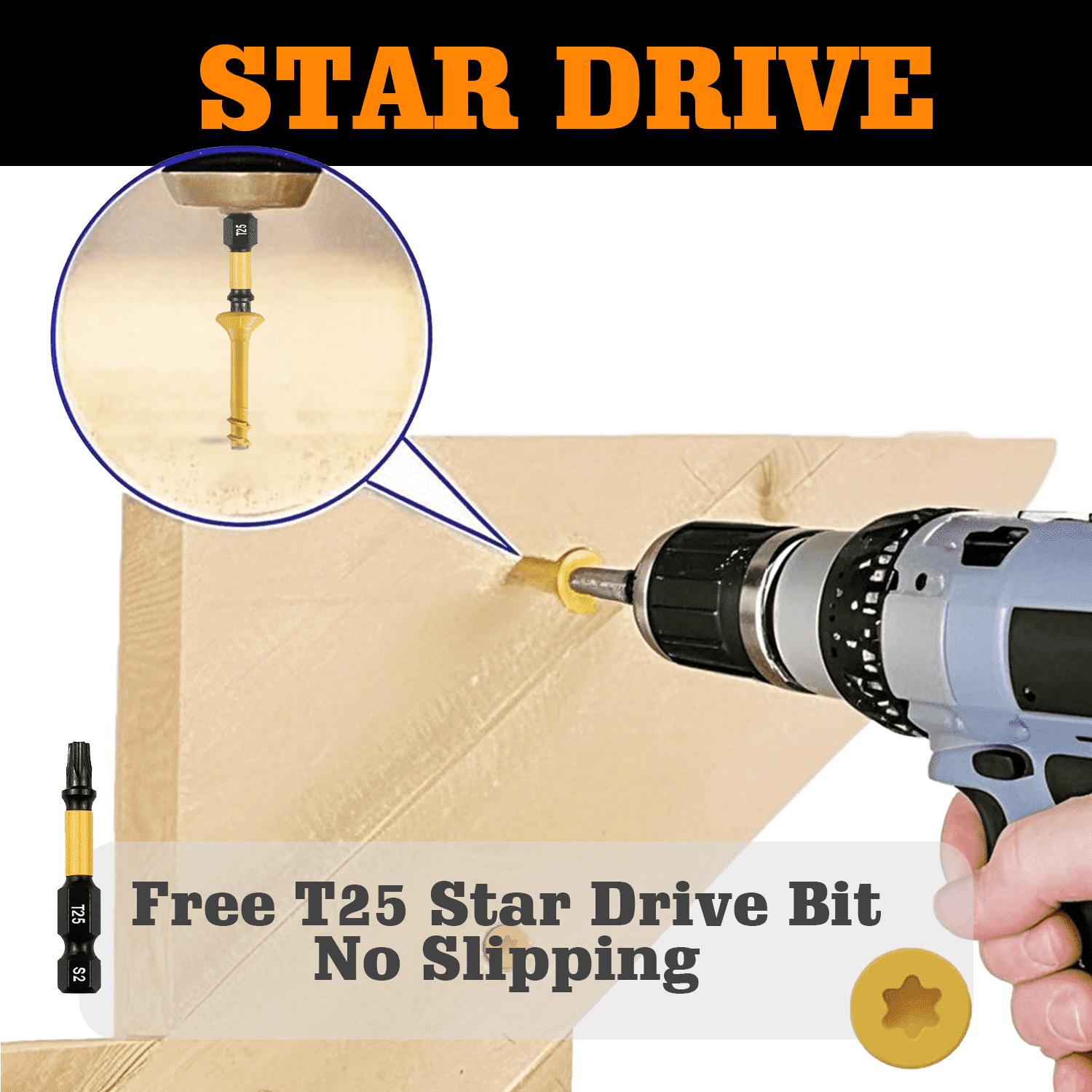 VKKM 260Pcs #8 x 1-5/8 Inch Bronze Torx Countersunk Wood Screws, Hardened Carbon Steel Anti-Corrosion Self Tapping Fasteners with Free T25 Bit for Indoor Cabinet Furniture Wood DIY Projects
