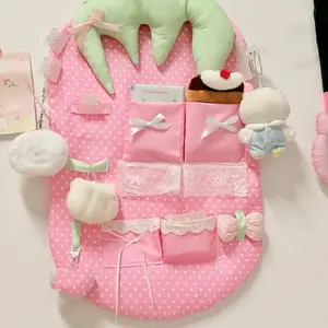 Cute Cartoon Strawberry Hanging Bag Large Capacity Wall-mounted Storage Bag High Aesthetic Value Space Saving Hanging Organizer