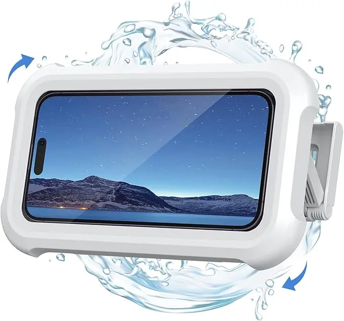 [TikTok Shop Summer Sale] Waterproof Bathroom Shower Phone Holder, 360° Smooth Rotation Smartphone Stand, Anti-Fog Case, Responsive Full HD Touchscreen, 4 Tool-Free Adhesive Wall Mounts, Adjustable Portable for 4-7in Devices Phone Accessories