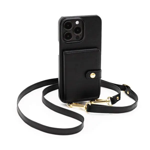 BRYTEN iPhone 16/15 Pro Max Crossbody Wallet Case with Card Slots, Features Shockproof Protection, and Adjustable Crossbody Strap Black