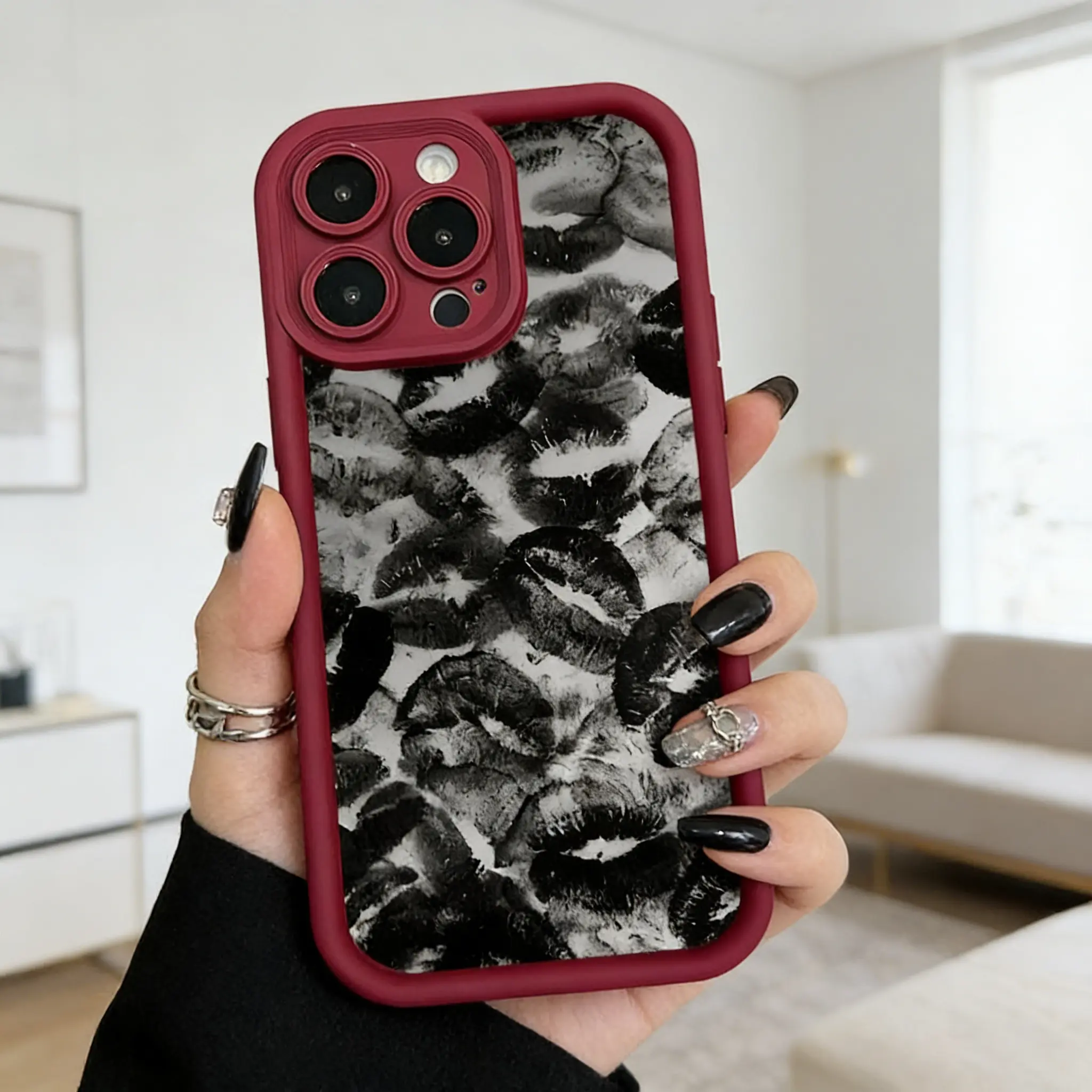 Lip Print Design 1.2mm Shockproof Silicone TPU Bumper Smartphone Casing - Protection-Focused Drop-Resistant Accessory for iPhone 17,16 Pro Max,15 Plus,14,13,12,11,XR,XS - Ideal Gift for Girls (Fits Handheld Devices)