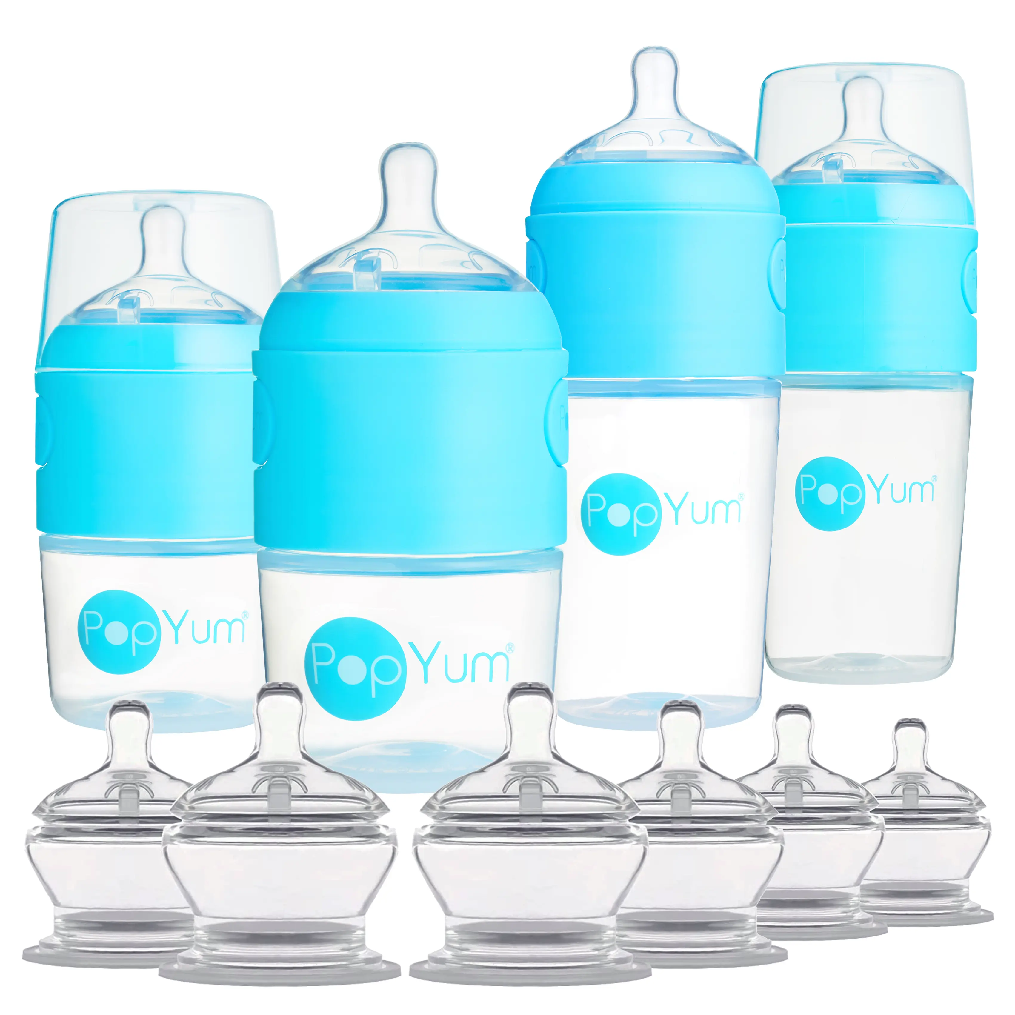 PopYum Blue Formula Making Baby Bottle + Nipple 10 Piece Bundle