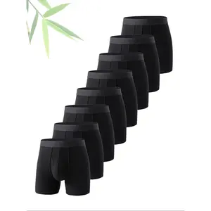 8-Pack Men's Bamboo Fiber Boxer Briefs, Long Leg Anti-Chafe Soft Stretch Underwear with Fly Design, Breathable Comfortable Daily Wear