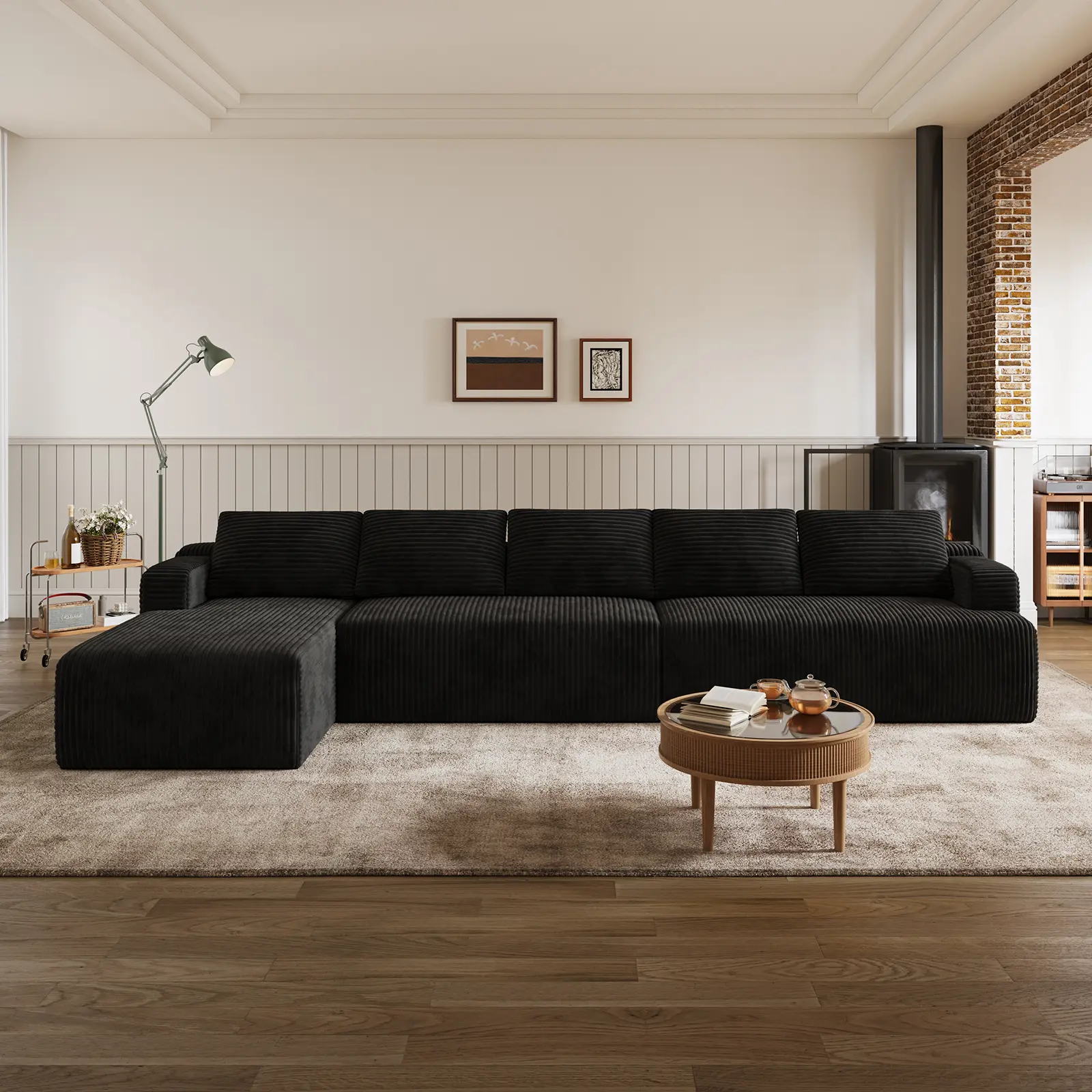 【2 Packages Shipping] L-Shape Plush Corduroy Velvet Modern Sofa with Deep Seat, Upholstered Couches for Living Room & Bedroom, No Assembly Required,DealsForYouDays