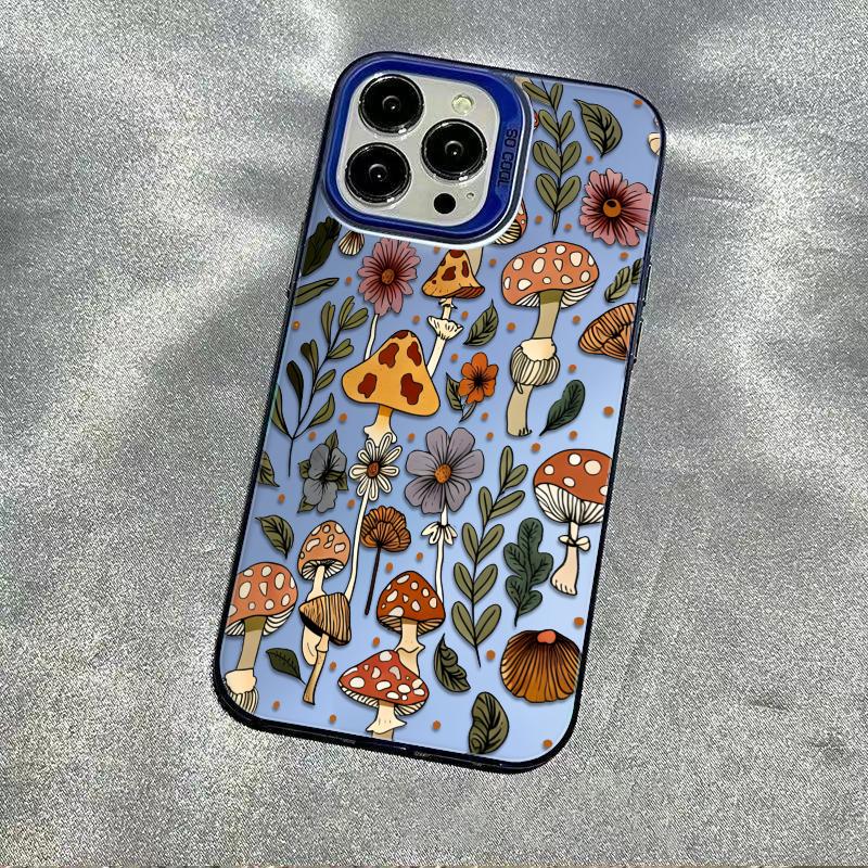 Mushrooms With Blooming Wildflowers Phone Case Durable Hard Acrylic Back Case With An Anti-Yellowing Coating, Made From High-Quality Designed For Reliable Drop Protection For Your Phone For iPhone 17.16.15.14.13.12.11.X.XS.XSMAX.XR.8.7