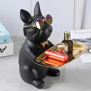 French Bulldog Resin Statue with Tray, Ideal Key Holder, Bedroom Home Decoration Storage Box, Perfect Summer New Item, Great Gift Idea