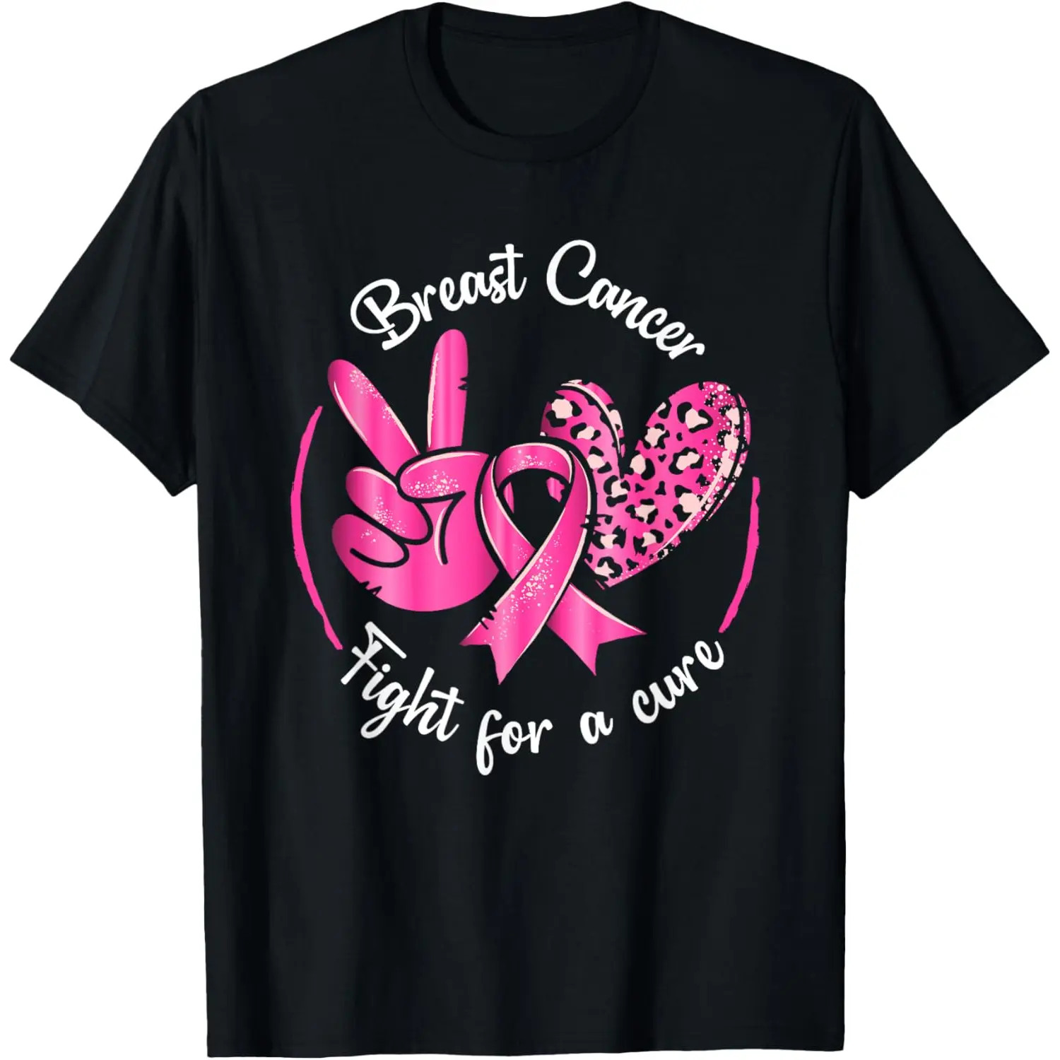 Peace Love Cure Breast Cancer Awareness T-Shirt With Ribbon Design
