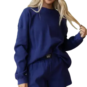 Lulu Mac Navy Waffle Long Sleeve Top, Loungewear, Fabric