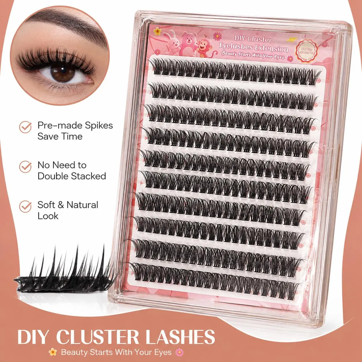 Keren Spiky Slay Manga Lash Clusters With Spikes Pre-Spikes Wispy Cluster Eyelash Extensions Fluffy Anime Eyelashes Clusters Reusable Faux Mink Fairy Individual   Curve 12-18mm - Cosmetic, Makeup Clear Tweezer girl beginner lash extension