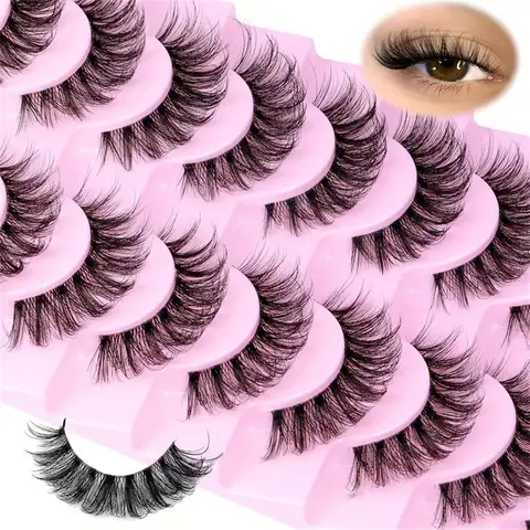 Fluffy Lightweight Volumized Fake Eyelashes, 10 Pairs Natural Curling Eye Makeup Strip Lashes, Full Volume Eyelash for Lashes Extensions, Blend Seamlessly, Cosmetic, Volume False Lashes