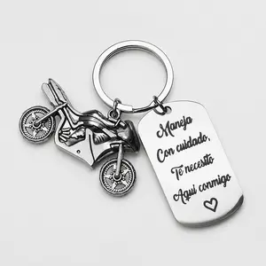 Motorcycle Keychain for Men Women, Spanish Engraved Ride Safe Keychain with Motorcycle Charm, Meaningful Gift for Boyfriend Husband Rider