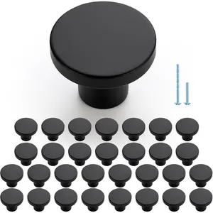30 Pack Black Cabinet Knobs, Matte Black Kitchen Cabinet Knobs, 1-1/5 Inch Round Drawer Pulls, Kitchen Hardware for Dresser Drawers Closets