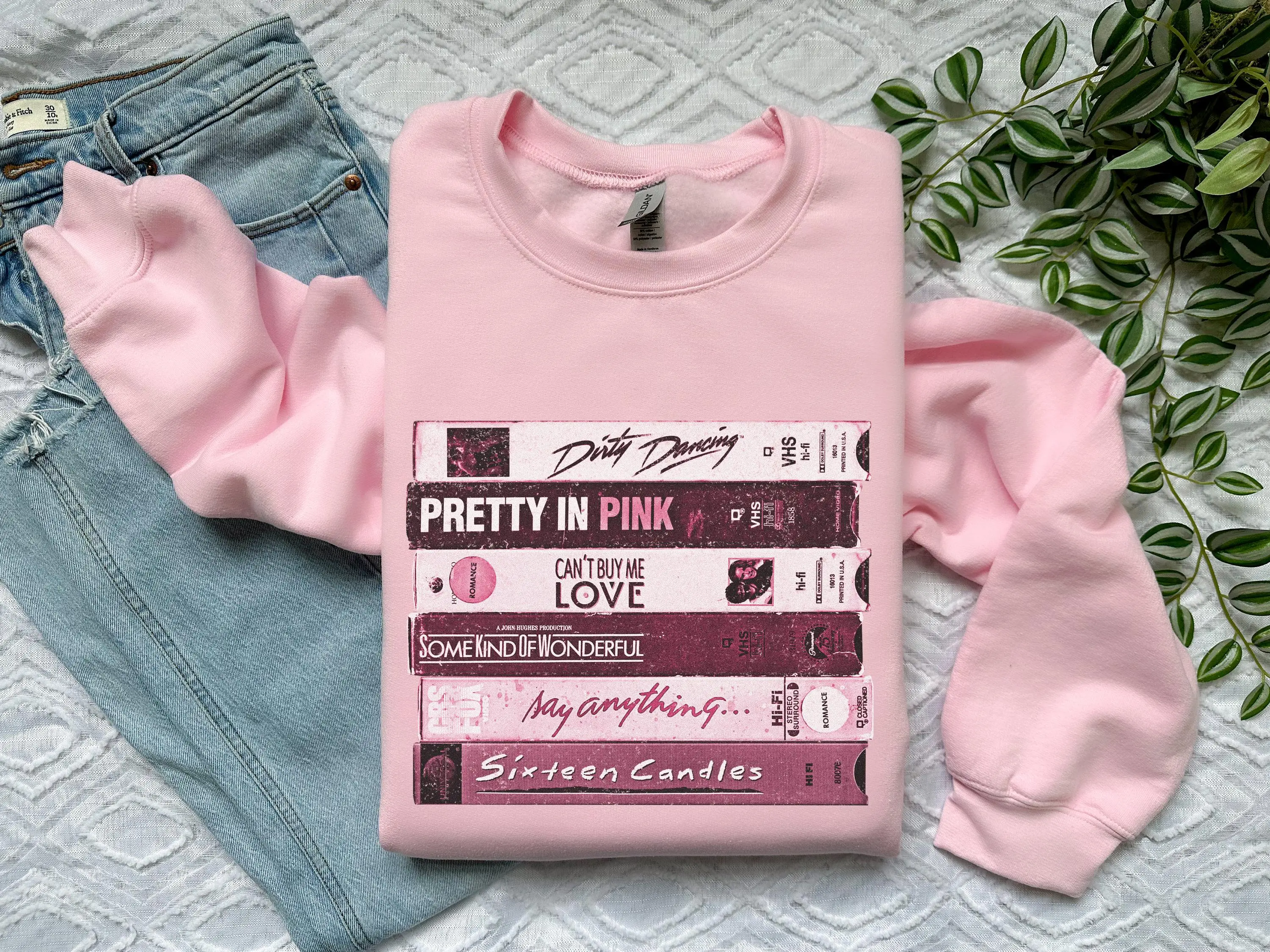 [Sale off up to 50%] 80s Rom Com Movies Gildan Unisex Sweatshirt. Romance of the 1980s in Pink Colors. Love stories VHS Tapes Pretty in Pink Dirty Dancing Sixteen Candles Cotton Womenswear, Graphic Streetwear T-shirt