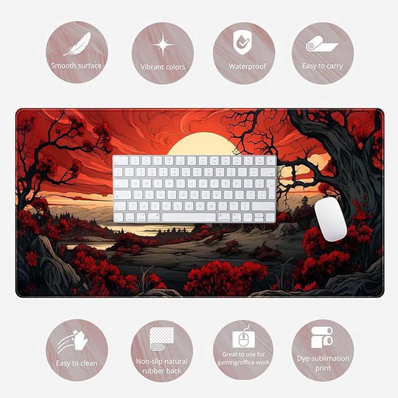 Red and Black Mouse Pad Japanese Mouse Pad XL Black Anime Big Mouse Pads for Desk Large Gaming Large Mouse Pad for Men Desk Pad with Stitched Edges Non-Slip Large Computer Mat, 31.5x15.7 in.