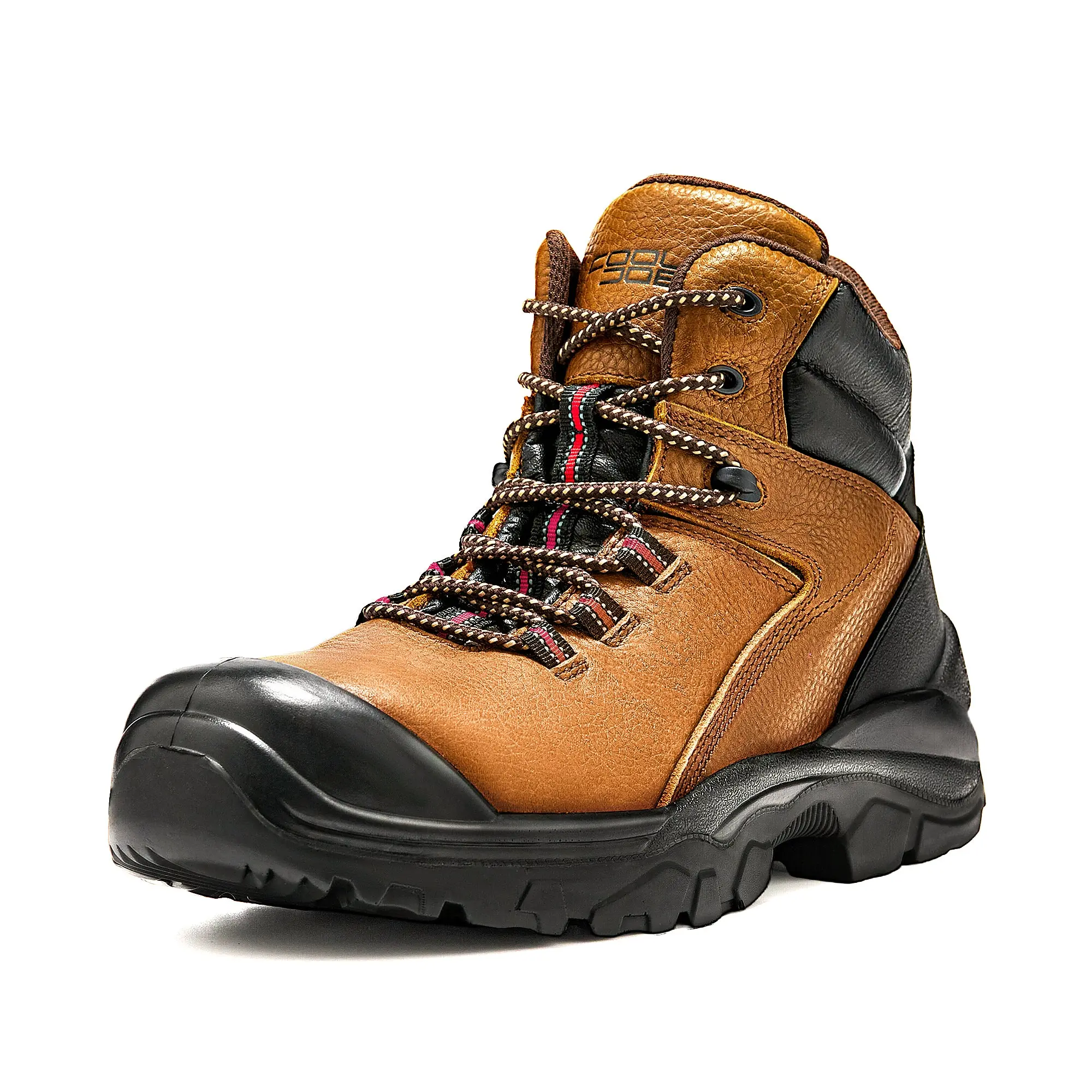 COOLJOB Men's Steel Toe Work Boots - Full Grain Leather Work Protective Shoes, Anti-Spark, Non-Slip PU Outsole, Brown Steel Toe Footwear