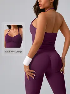 Women's High Waist Backless Tank Top & Tight Long Pants Set, Lightweight Compression Activewear, Breathable Yoga Gym Workout Cycling Running Golf Tennis Sports Wear