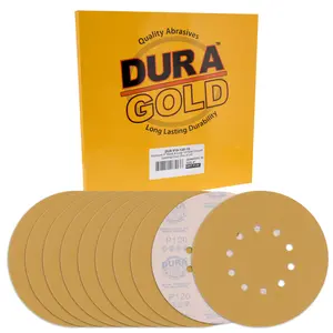 Dura-Gold Premium 9" Drywall Sanding Discs - 120 Grit (Box of 10) - 10 Hole Pattern Hook & Loop Aluminum Oxide Sandpaper - For Power Sander, Sand Wood