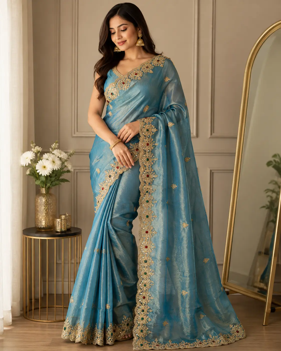 Premium Kanjivaram Tissue Silk Saree for Weddings, Featuring Heavy Border