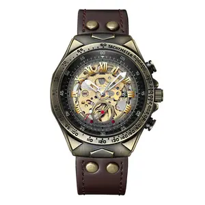 OIDEA Men's Vintage Automatic Self-Winding Mechanical Watch - Skeleton Dial with Roman Numerals, 36h Power Reserve, Genuine Leather Strap, 3ATM Waterproof Fashion Wristwatch,summerwins