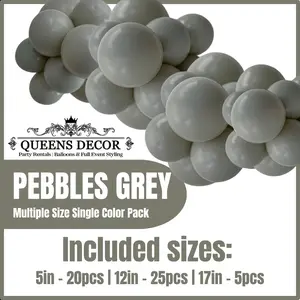 Pebbles Grey  Balloons Packs multiple sizes 5", 12", 17", and more base on selected package