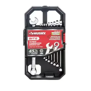 Husky BITE Metric Combination Wrench Set 10-Piece High-Torque Non-Slip Design 45% Applicable Torque