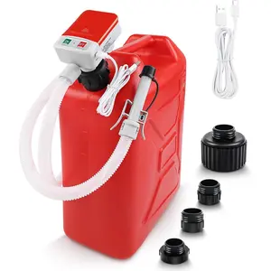 Transfer Pump 3.2 GPM, Dual Power USB-C &  , Auto-Stop Gas and  Pump, 51 Inch Hose with 4  Can Adapters for Easy, Hands-Free Fueling (Red)