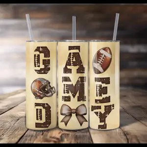 Game Day Glory 20oz Stainless Steel Tumbler – Rustic Football Mom Cup with Lid & Straw | Customizable Sport Gift