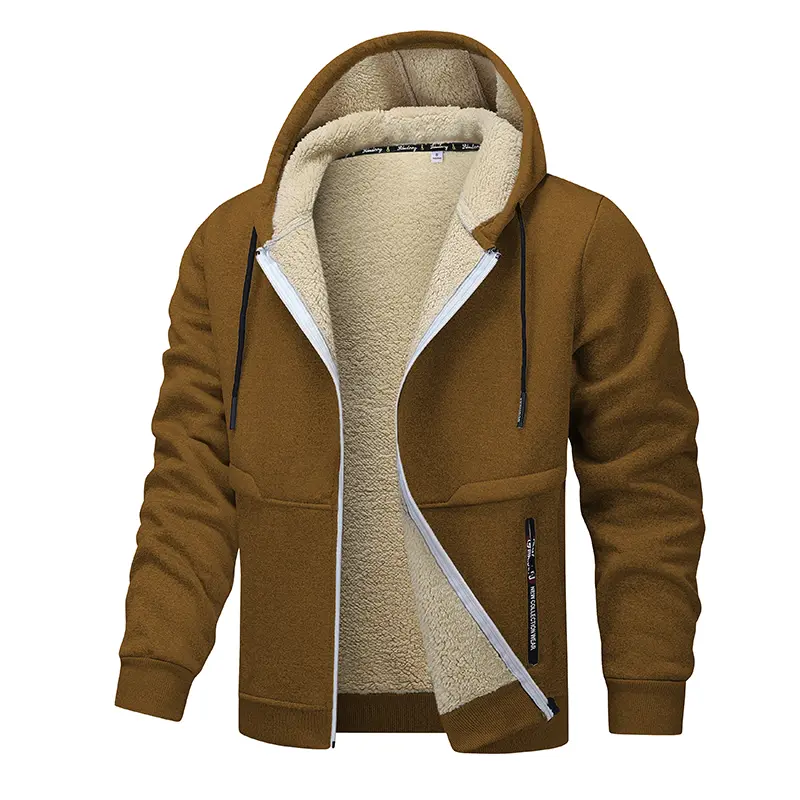 Men's Casual Zip-Up Hoodie - Regular Fit Graphic Print Sweatshirt with Warm Lining, Hooded Neck, Patch Pockets for Autumn & Winter, Front Zipper, Fitted, Plain