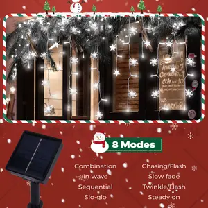 Solar Outside Christmas Icicle Lights,8 Modes Snowflake Star Christmas Decorations,Waterproof Outdoor Solar String Fairy Lights for Eaves,Gazebo,Patio