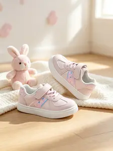 Heart Glitter Strap-On Shoes for Toddlers, Comfy PU Leather Sneakers, Casual All-Season Footwear, Perfect for Playtime
