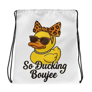 So Ducking Boujee Drawstring Bag - Lightweight Polyester Summer Bag with Leopard Bow & Sunglasses Design - 15" x 17" - Durable & Stylish for Daily Use