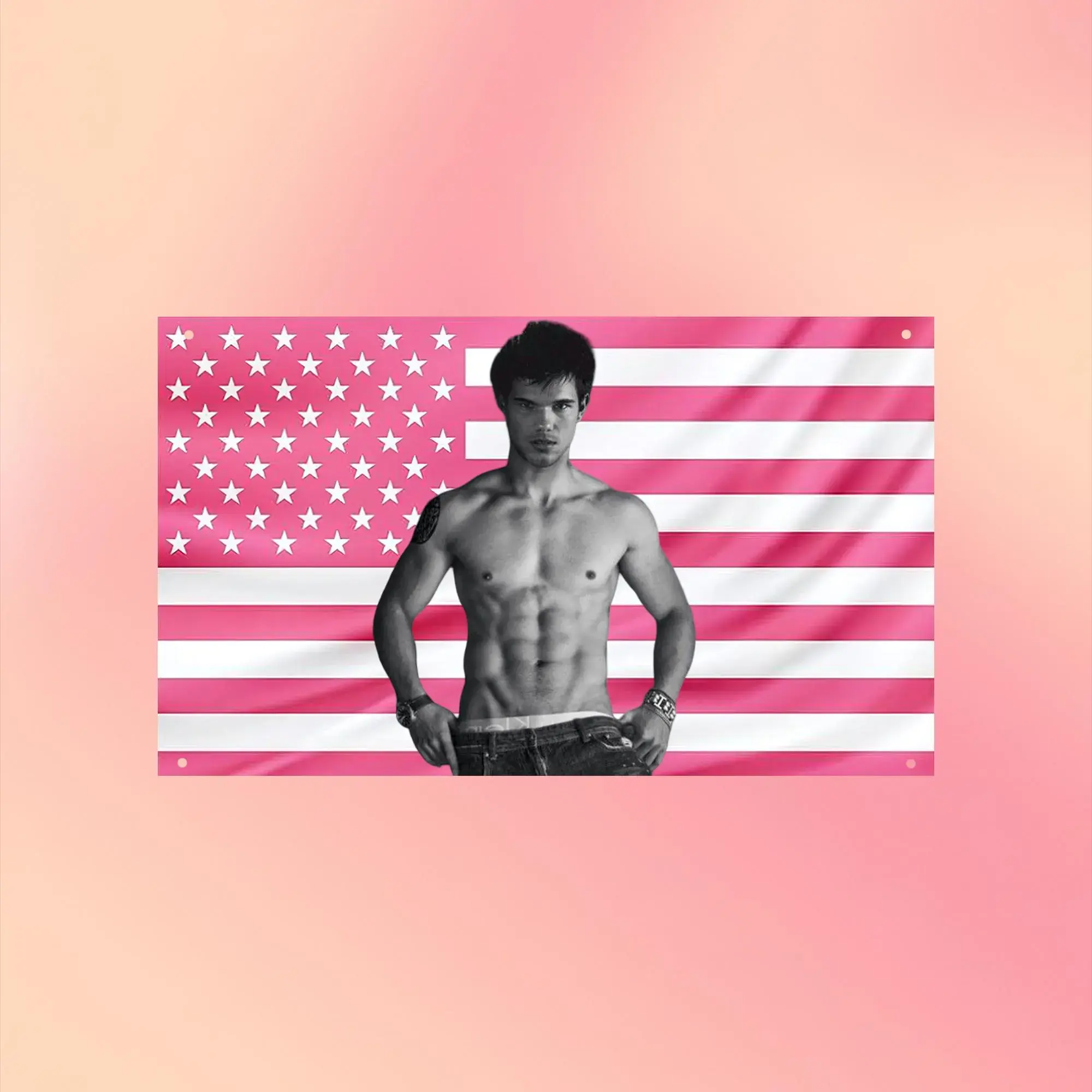 Taylor Lautner American Flag Tapestry Twilight Fan Wall Banner, Jacob Black Inspired Bedroom Decor, Fantasy Movie Room Art