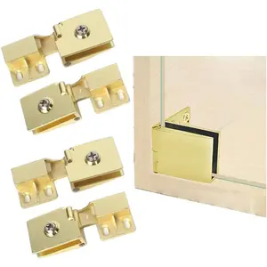 4Pieces Easy to Install Gold Glass Door Hinges 90 Degree Glass Door Clamps Gold Glass Cabinet Hinge Set for 3-5MM Thick Glass Frameless Glass Hinges