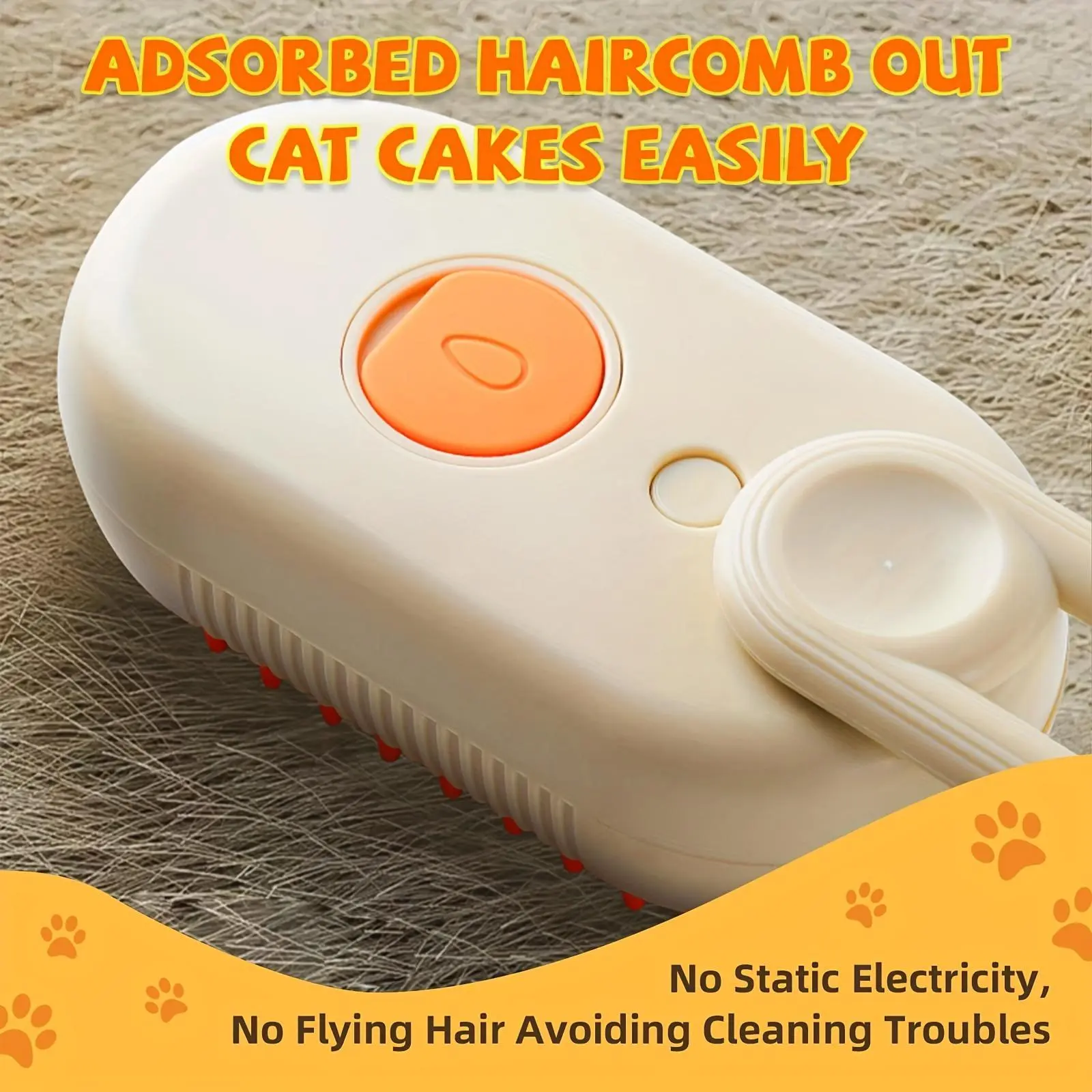 3-In-1 Rechargeable Steam Pet Brush for Cats & Dogs - Self-Cleaning, Massaging Grooming Tool, Eliminates Loose Fur, Battery-Powered/Usb, Ideal for Shedding Relief, Pet Grooming Tool|Steam Brush|Selfcleaning Feature, Dog Grooming Brush