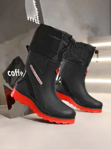 Valentine's Day Gift: Men's Premium Mid-Calf Waterproof Rain Boots with Anti-Slip Thick Sole, Drawstring Design for Kitchen and Fishing, Stylish and Comfortable