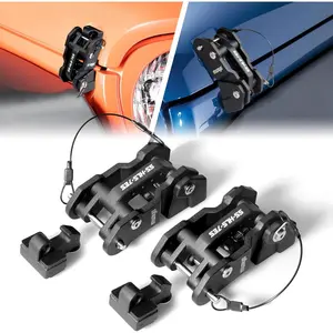 Hood Latches Aluminum Hood Catch Replacement For Jeep Wrangler JK/JKU 2007-2017,JL/JLU 2018+ & Jeep Gladiator 2020+ with painted, Design (Black,1 Pair)