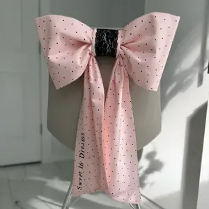 Pink & Polka Dot Oversized Chair Bow for Pajama Party Decoration 16x23" Soft Cotton with Optional Personalization +$20 up to 5 words for Birthday Baby Shower Spa Party - Gift