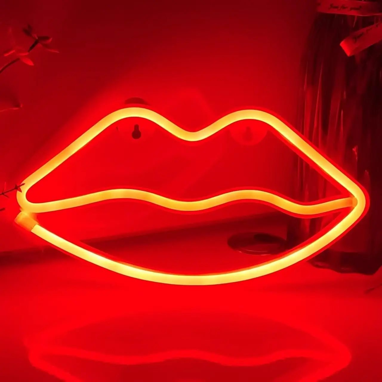 Red LED Lip Neon Sign - USB or 3-Power Supply LED Neon Lights, Home Festive Party Decoration for Bedroom Wall, Birthday Supplies