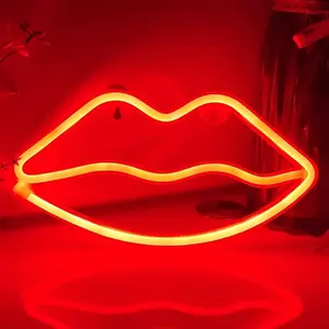 Lip Neon Sign,USB or 3-   Neon Light,LED Table Decoration,Bedroom Wall Decoration,Birthday ,Wedding Supplies Business  (Red)