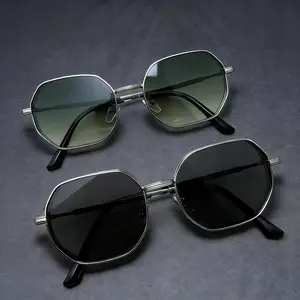 2 PC Stylish Geometric Polygon Sunglasses for Men Women Black Gold Silver Brown Thickened Frame Ventilation Holes Fashion Glasses All Seasons Indoor Outdoor