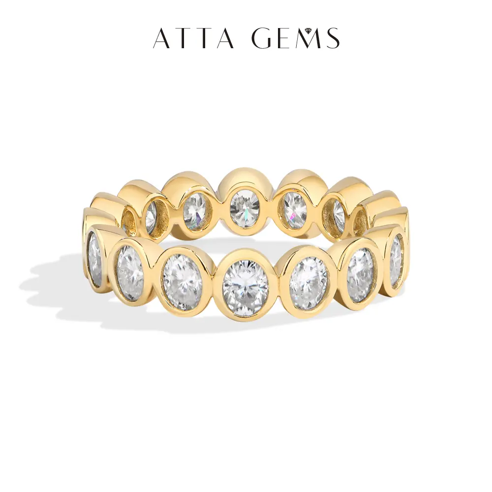 ATTAGEMS Unisex Oval Cut Lab-Grown D Color VVS1 Clarity Moissanite Engagement Ring, Fine Wedding Jewelry (R340), Engagement Rings