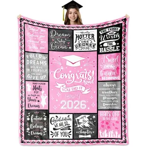 Graduation Gifts for Her Class of 2026, Pink Graduation Blanket for Girls Daughter Granddaughter, Inspirational College High School Grad Throw Blanket, Congratulations Gift