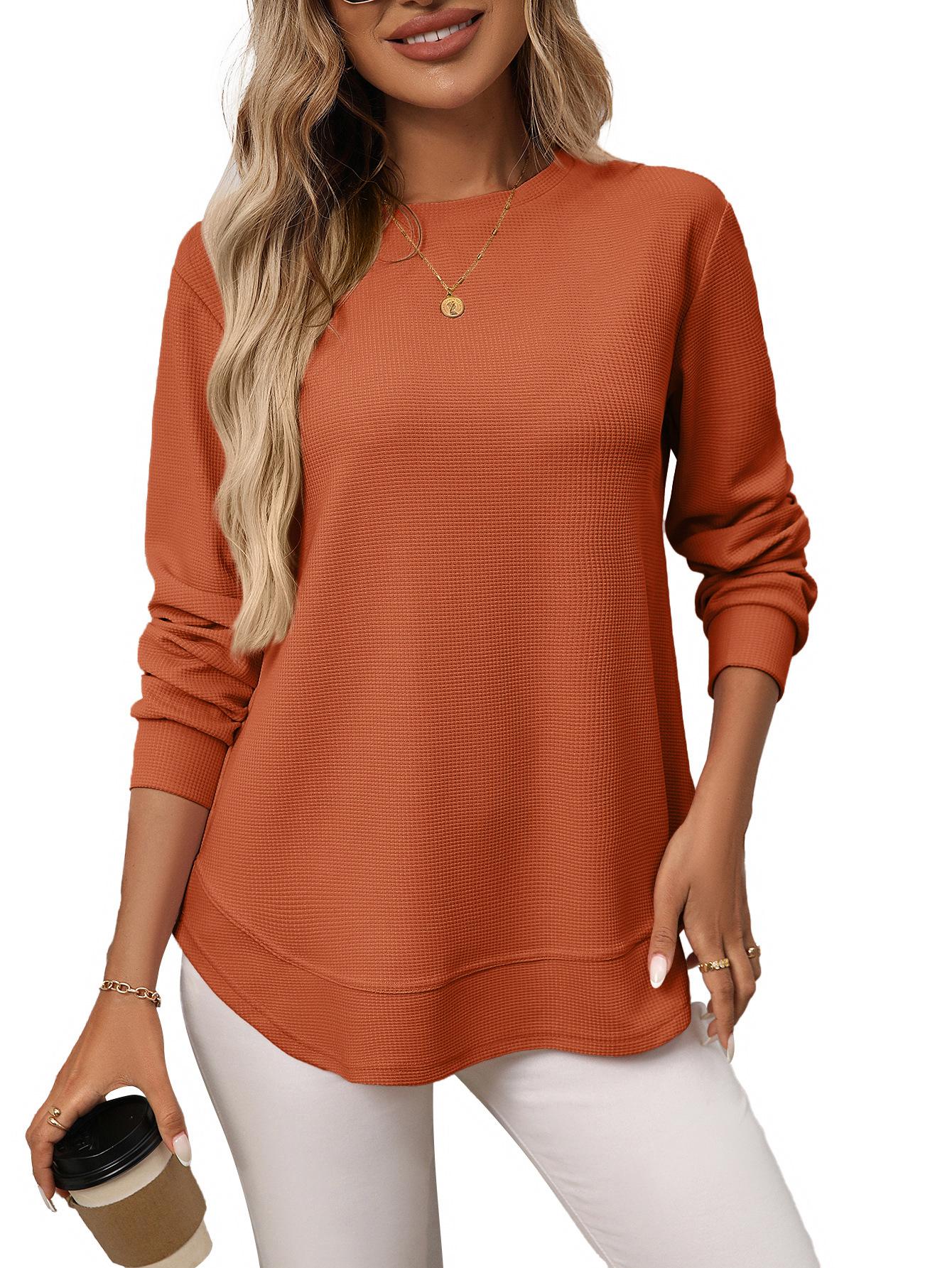 Women's Casual Long Sleeve Waffle Knit Top, Soft Lightweight Pullover Shirt for Fall Daily Wear, Work, Coffee Dates & Weekend Outings