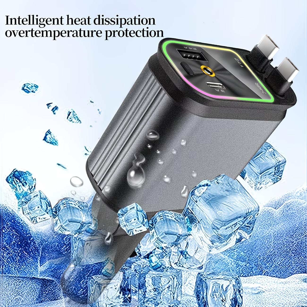 4-in-1 Car Roof Super Fast Retractable Car Charger with Anti-Tangle Retractable Cables, Dual Charge Port，Starlight In Roof Fast Charging Adapter -Automotive car charger led light Vehicle