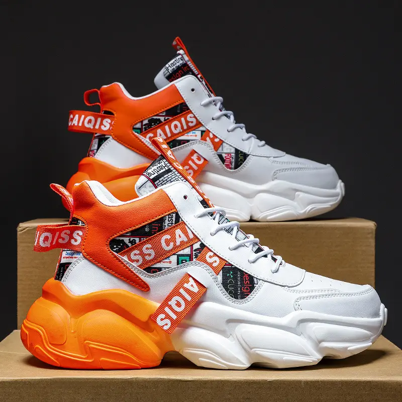 UYCEKK Men's Height-Increasing High-Top Sneakers with Thick Rubber Sole - Anti-Slip Mid-Top Dad Shoes Suitable for Middle School Basketball, White/Blue/White/Orientation/White/Black - -Season Casual Wear & Height Boosting