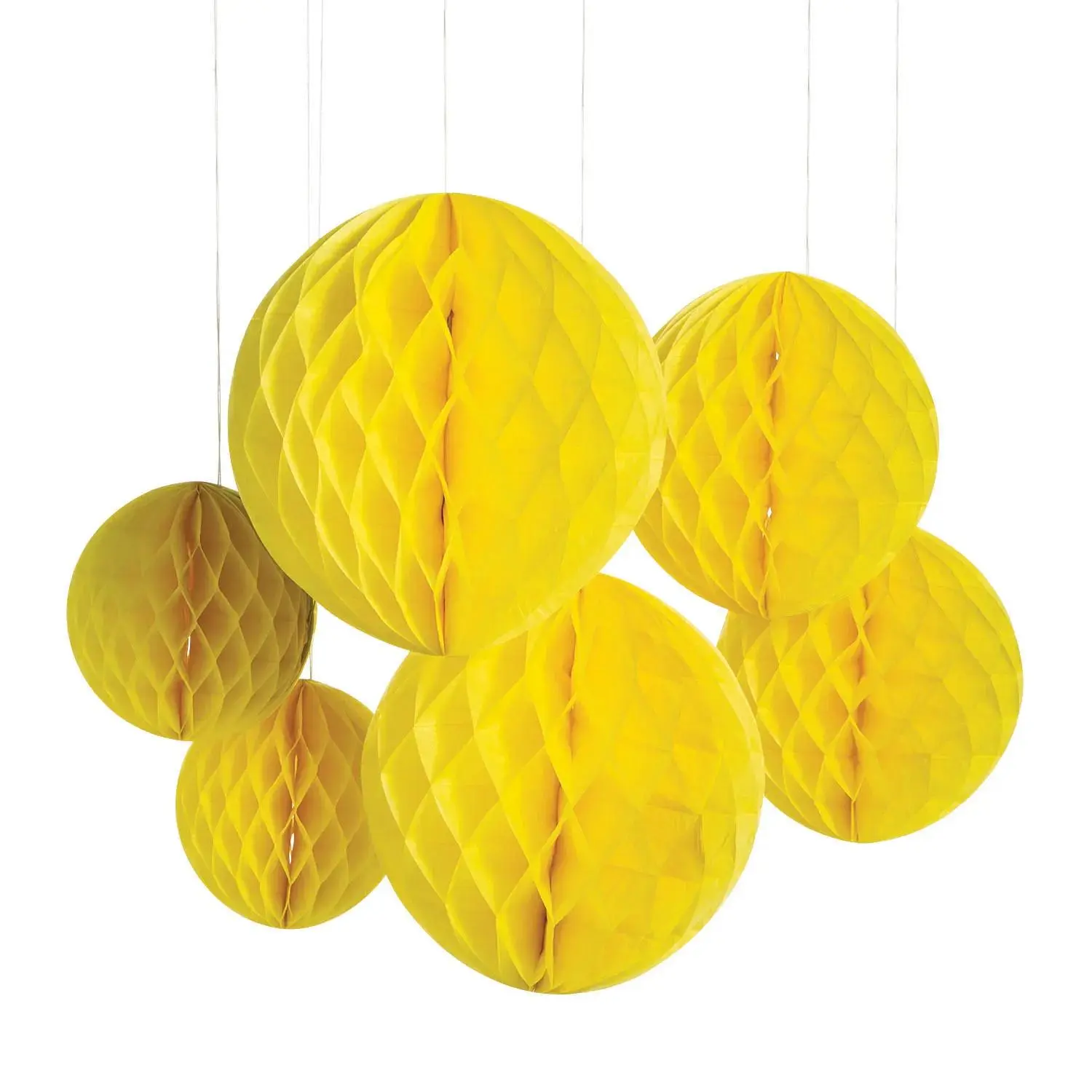 Round Tissue Paper Ornaments, 6-Pc 6"-10" Yellow Honeycomb Ceiling Decorations for Room & Birthday Decor