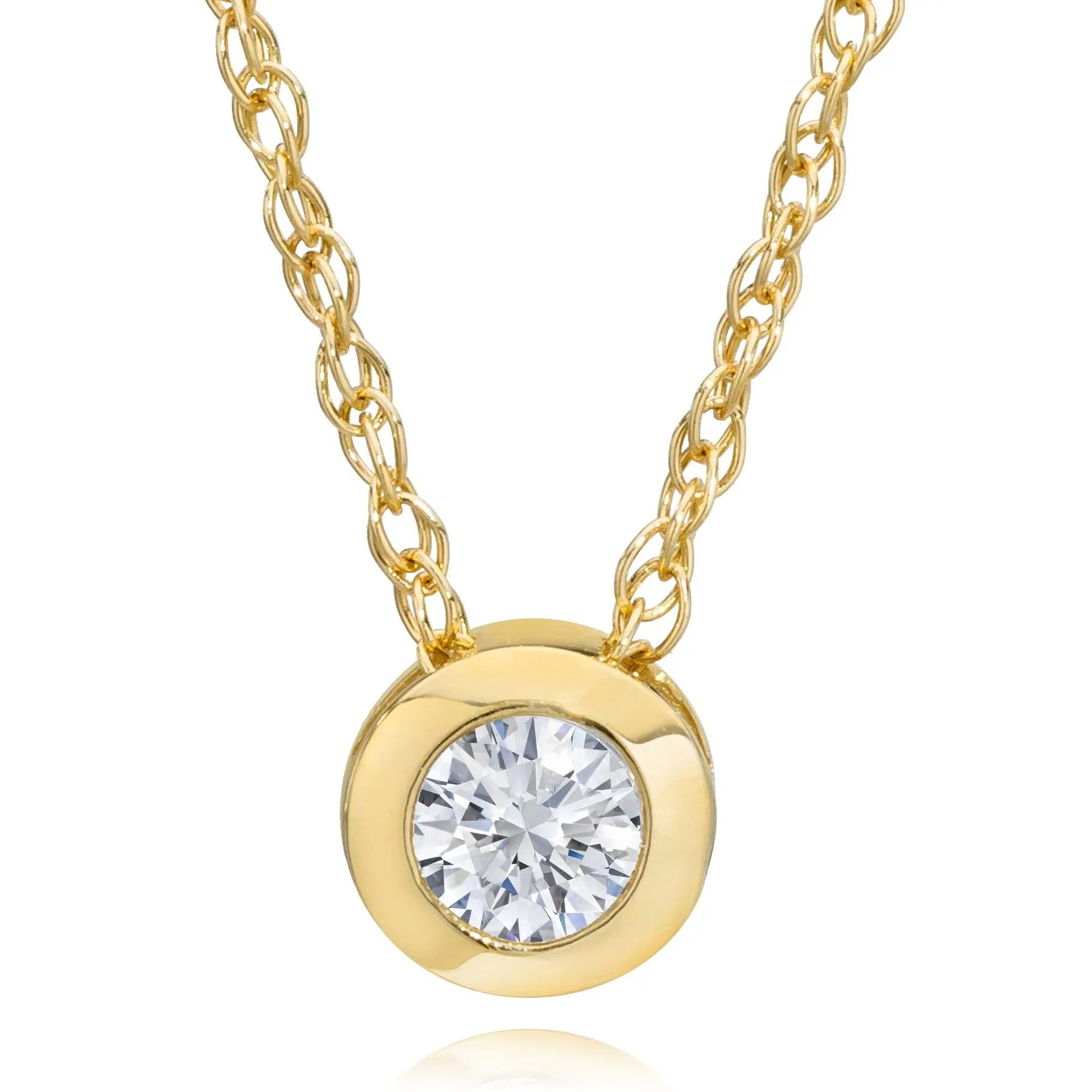 14K Yellow Gold 1/4 ct Round Diamond Solitaire Bezel Pendant Necklace 18" 14K Yellow Gold 1/4 ct Round Diamond Solitaire Bezel Pendant Necklace 18"