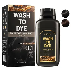 AKOIIN Black/Dark Brown Hair Dye Shampoo, 3-in-1 Hair Color Semi-Permanent, Unisex, 100% Gray Coverage, Lasts 60 Days, 7 Plant Extracts, Frizz-Free, with Dye Tools, 500ml