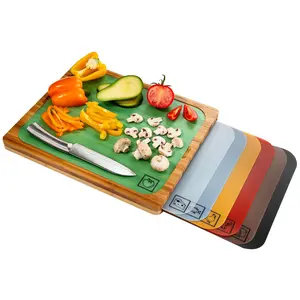 Seville Classics Bamboo Cutting Board with Color-Coded Mats